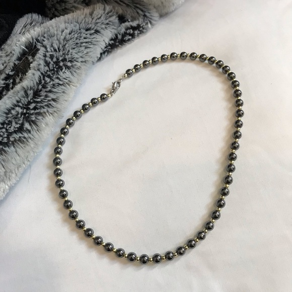 Hematite / gold bead necklace